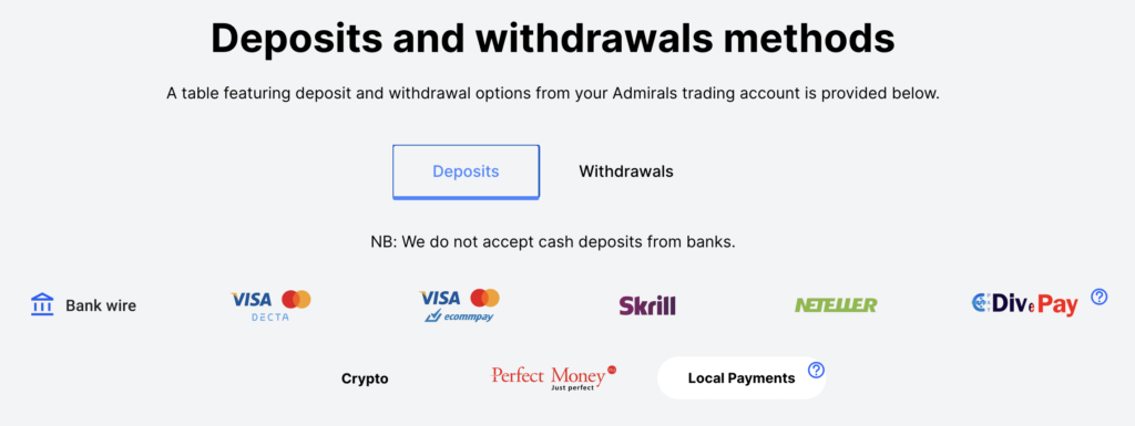 admirals deposit and withdrawal methods